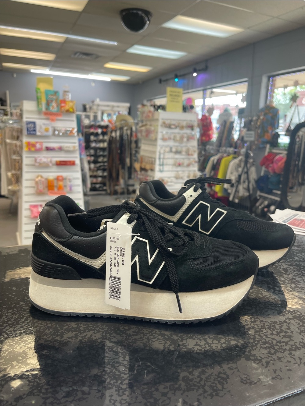 New Balance Women's Black and White Platform Sneaker